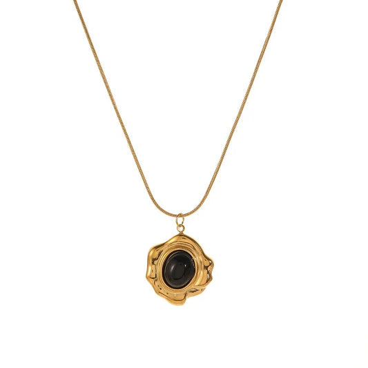 Necklace Gold Plated Metacon with Black Stone-Ne128