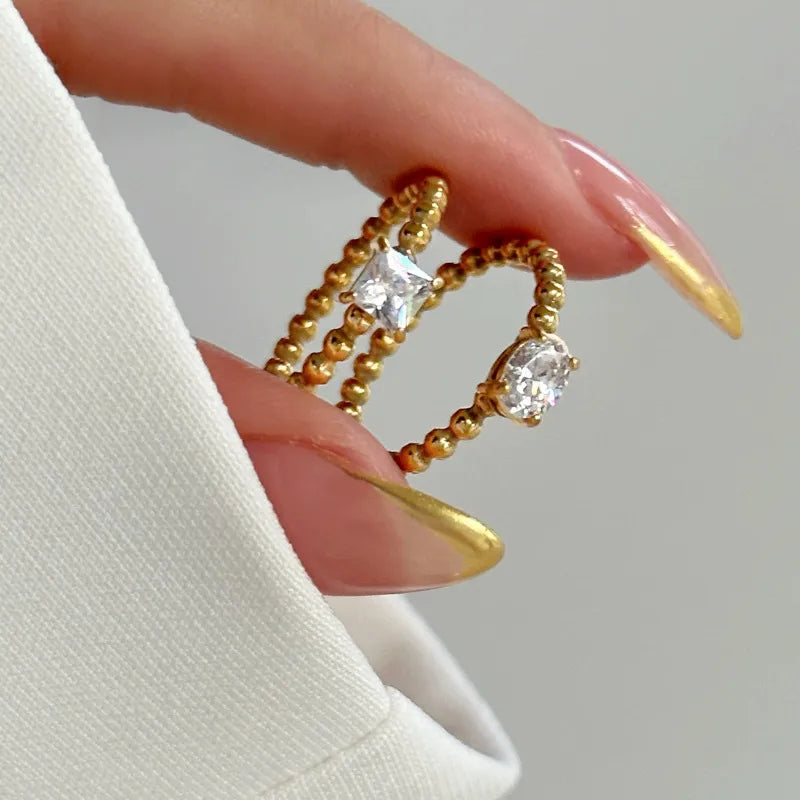 Ring Gold Plated Steel with Oval Zircon-R228