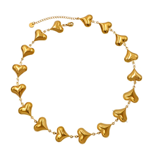 Necklace gold steel with hearts-ne410