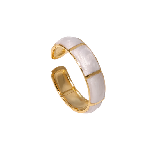 Ring Gold Plot with white enamel-r100