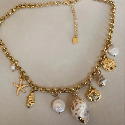 Κολιέ επιχρυσωμένο ατσάλι με κοχύλια - NE684