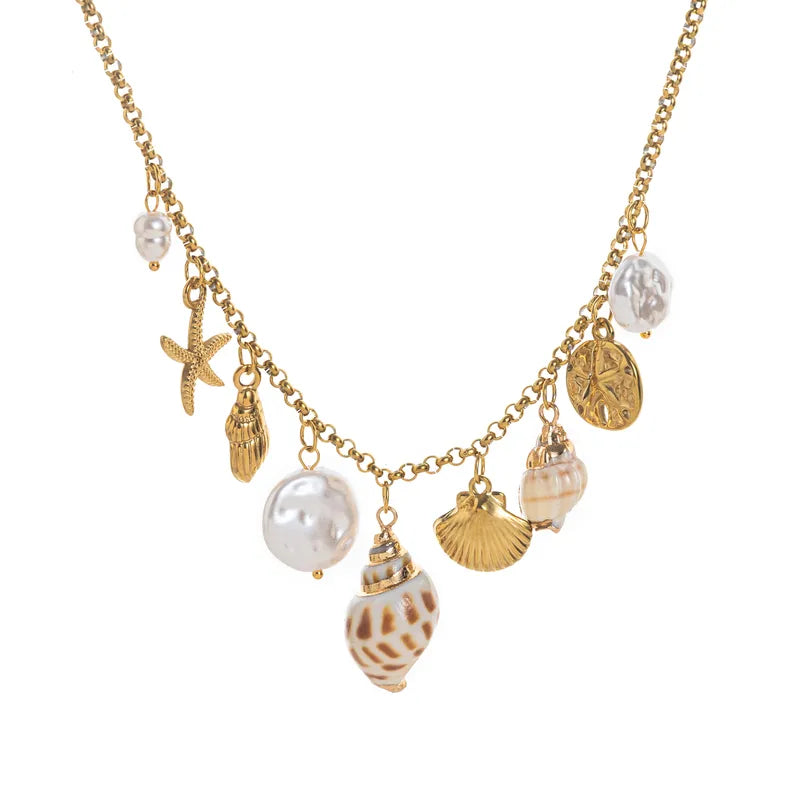 Κολιέ επιχρυσωμένο ατσάλι με κοχύλια - NE684