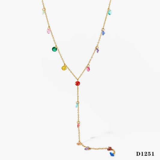 Necklace Gold Plot Long with colored stone-ne302 colored