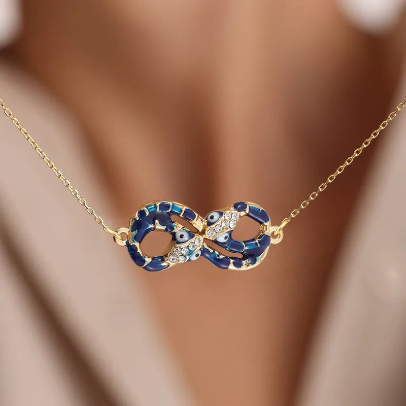 Steel Necklace with Blue Infinity Symbol and Eyes - EA498