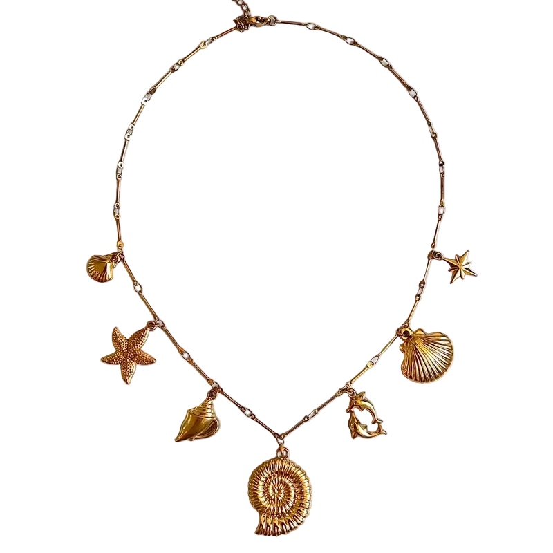 Κολιέ επιχρυσωμένο ατσάλι με καλοκαιρινά charms - NE666