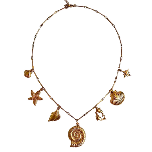 Κολιέ επιχρυσωμένο ατσάλι με καλοκαιρινά charms - NE666