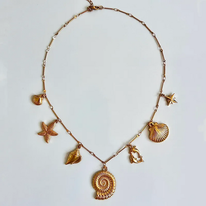 Κολιέ επιχρυσωμένο ατσάλι με καλοκαιρινά charms - NE666