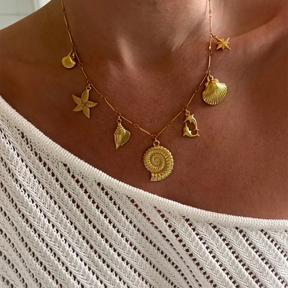 Κολιέ επιχρυσωμένο ατσάλι με καλοκαιρινά charms - NE666