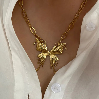 Steel necklace with golden butterfly - W051