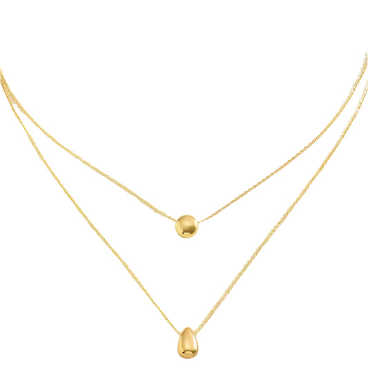 Necklace gold steel double with drops-ne106