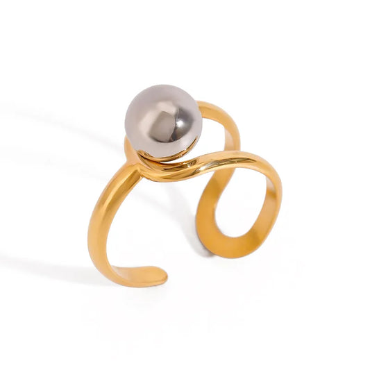 Ring Gold Steel with Silver Ball-R109