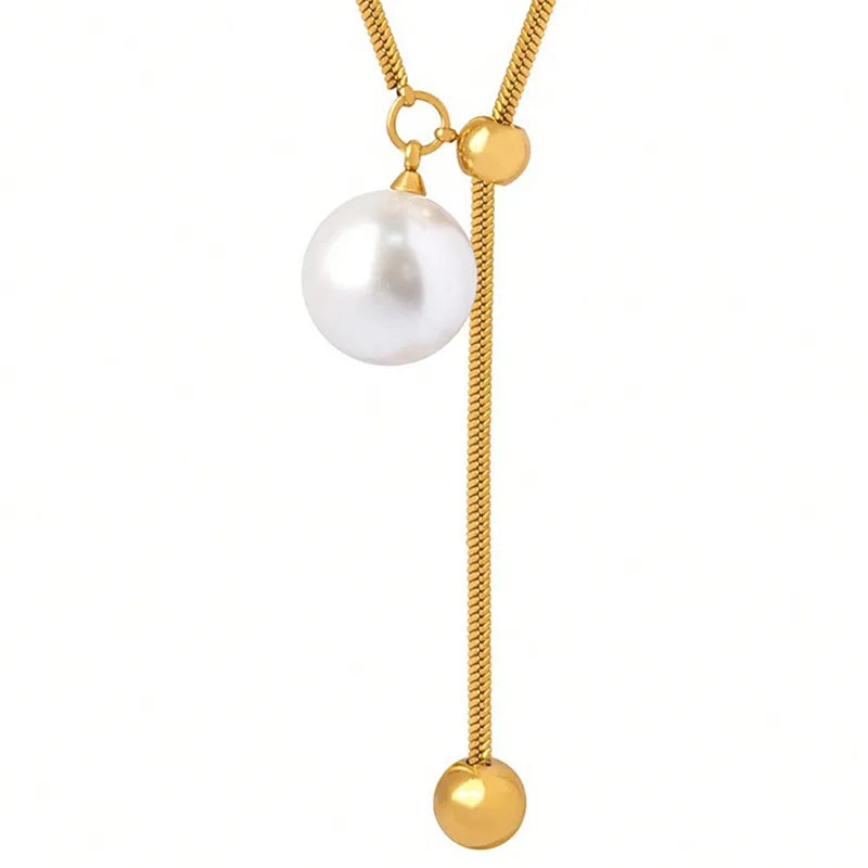 Κολιέ μακρύ ατσάλινο με πέρλα - ne056