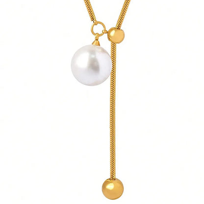 Κολιέ μακρύ ατσάλινο με πέρλα - ne056