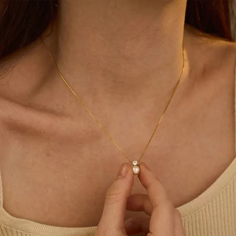 Colier din oțel cu perle - NE548