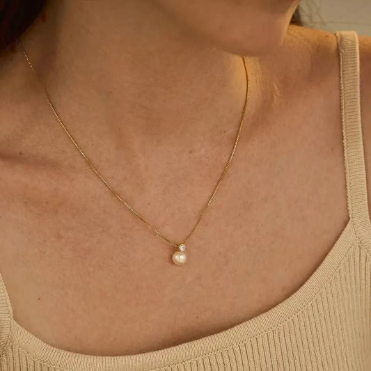 Colier din oțel cu perle - NE548