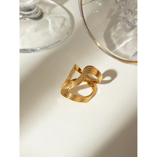 Ring gold steel with curves open-r016