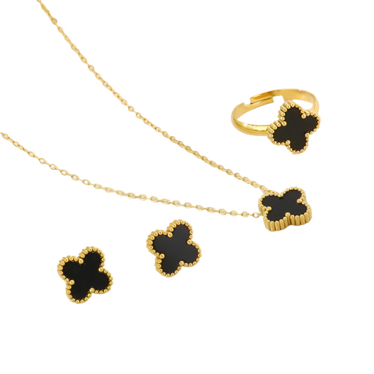 Set of jewelry gilded steel with black round cross-set031