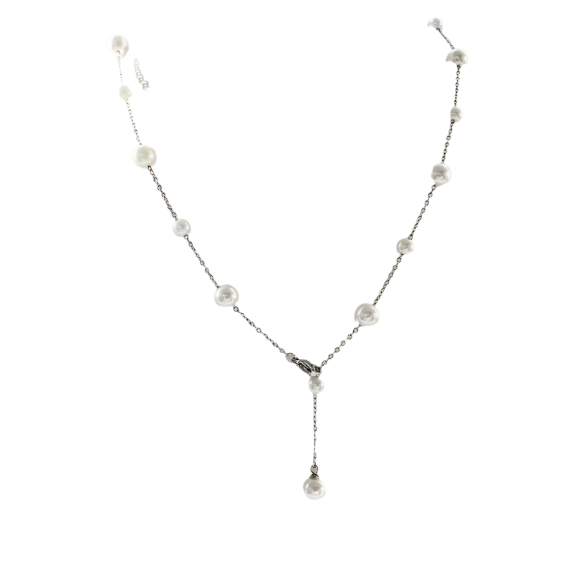 Silver steel necklace with perlitsa-ne422