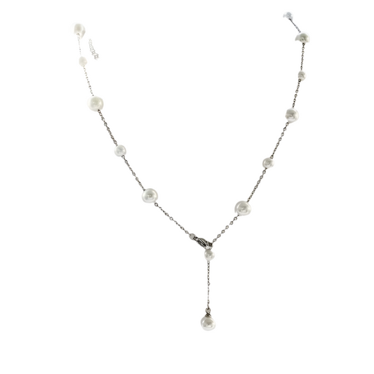 Silver steel necklace with perlitsa-ne422