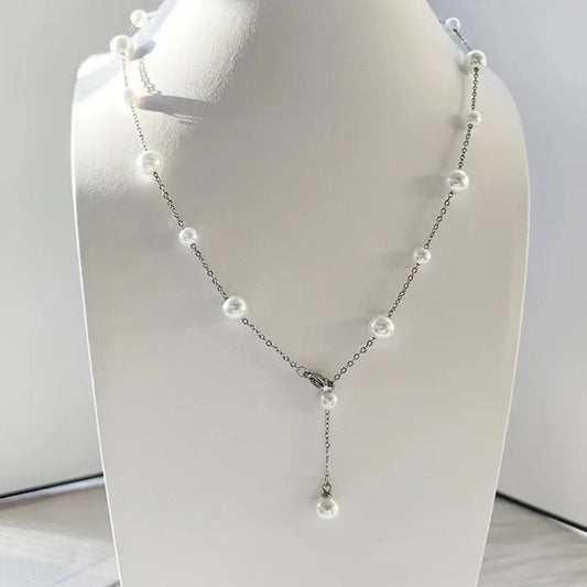 Silver steel necklace with perlitsa-ne422