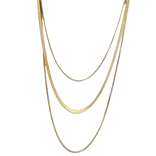 Necklace gold steel with triple chain-ne405