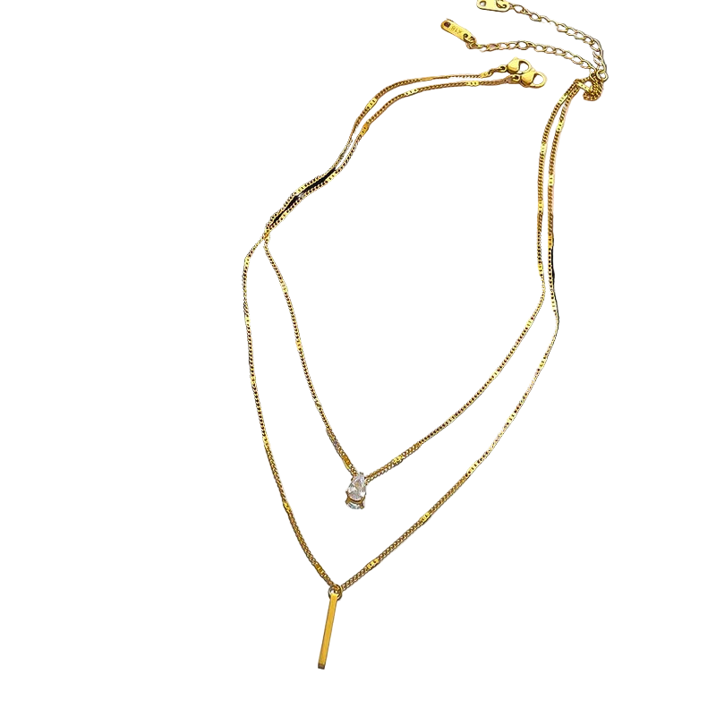 Κολιέ επιχρυσωμένο ατσάλι διπλό-NE090