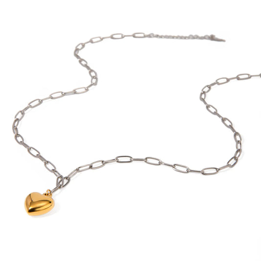 Necklace with steel silver chain and golden heart - ne373