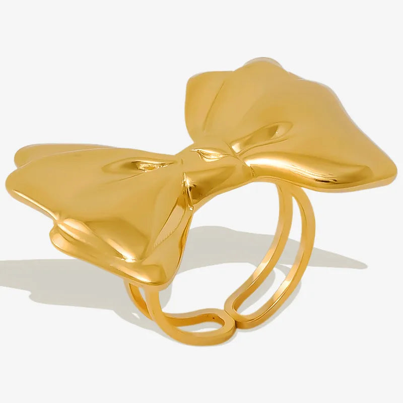 Steel ring with gold bow - w060