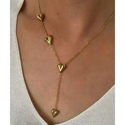 Necklace Golding Long Steel with hearts on one side-ne062