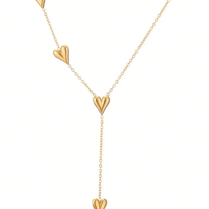 Necklace Golding Long Steel with hearts on one side-ne062