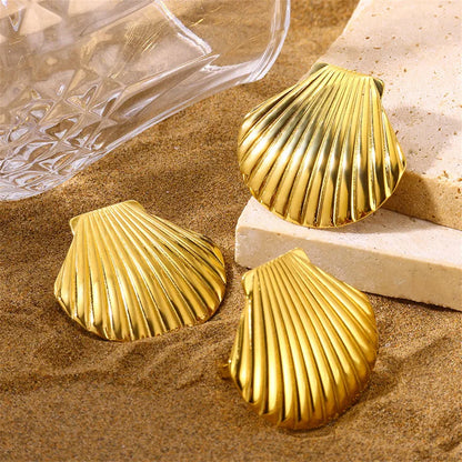 Earrings gold steel whole shells