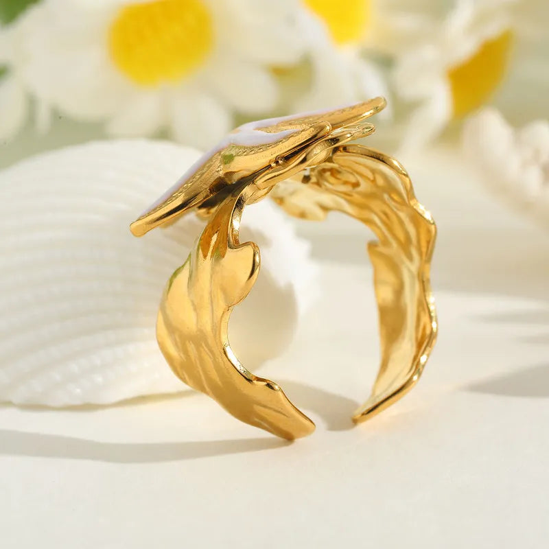 Inel din oțel placat cu aur cu stea de mare albă-