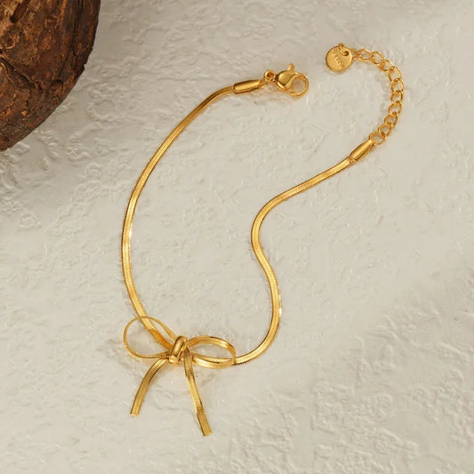 Bracelet gold steel chain with bow-br273