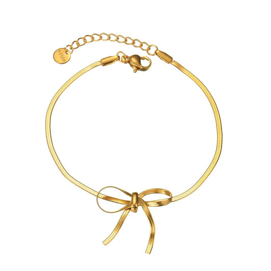 Bracelet gold steel chain with bow-br273