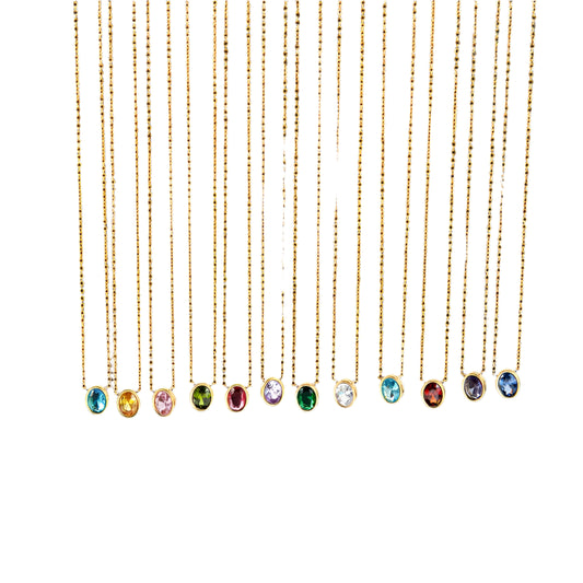 Necklace gold-plated steel with colored oval zircon-ne107