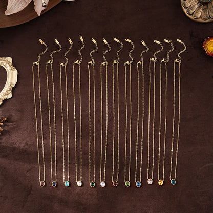 Necklace gold-plated steel with colored oval zircon-ne107