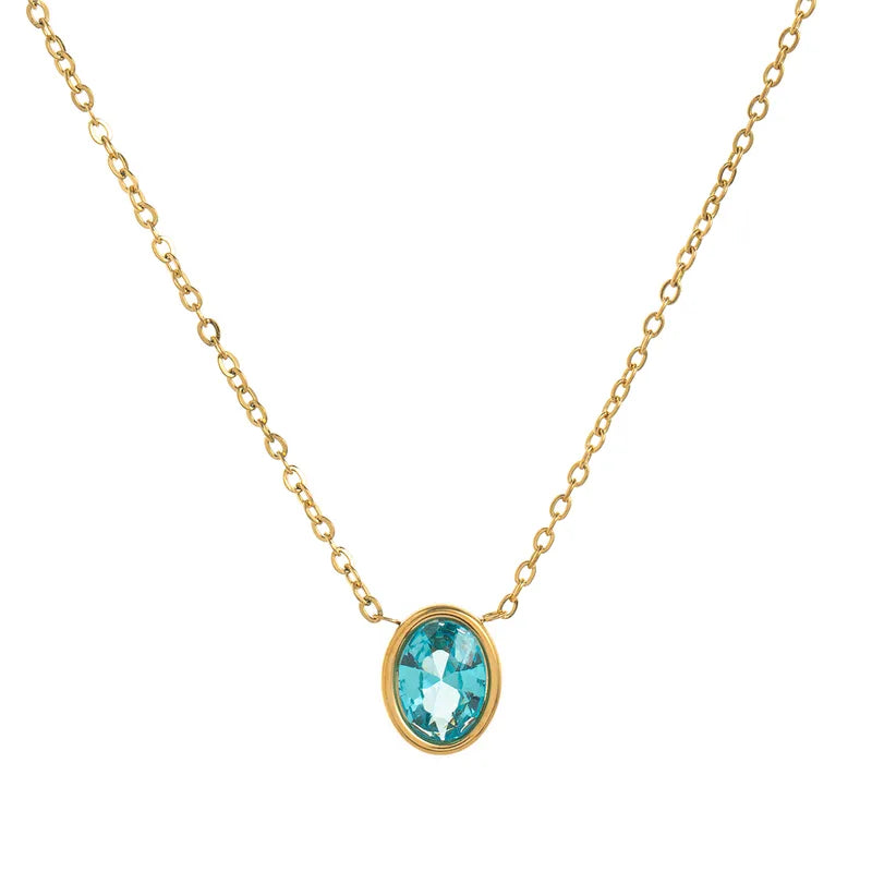 Necklace gold-plated steel with colored oval zircon-ne107