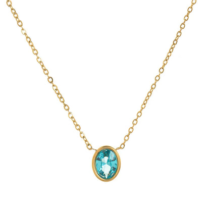 Necklace gold-plated steel with colored oval zircon-ne107