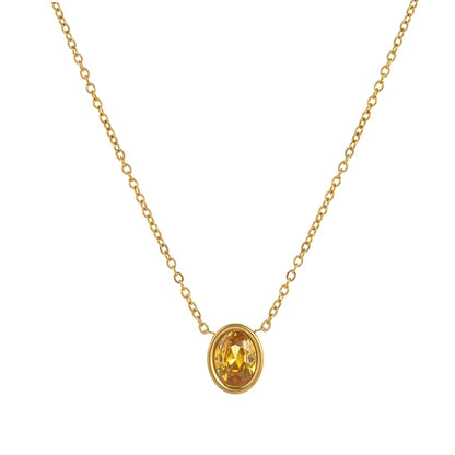 Necklace gold-plated steel with colored oval zircon-ne107