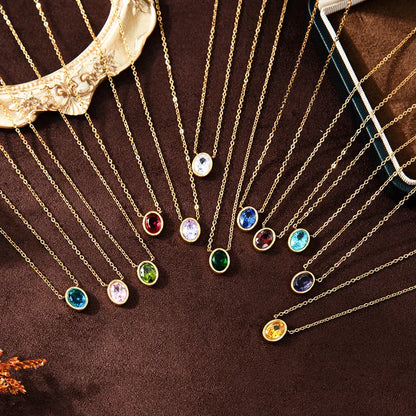 Necklace gold-plated steel with colored oval zircon-ne107