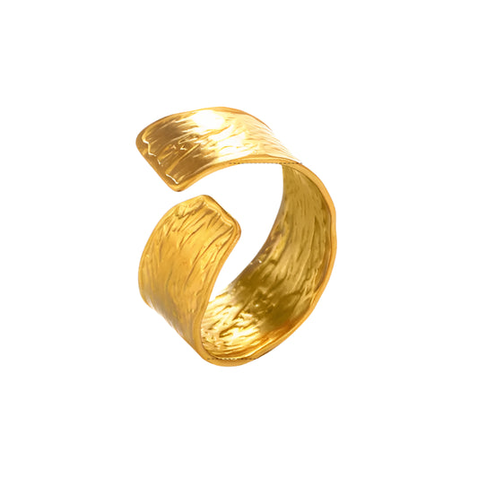 Ring Gold Plated Steel with Open front and texture-R258