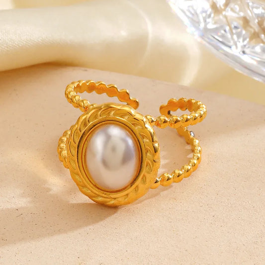 Ring Gold Plum Oval with Oval Perla-R233