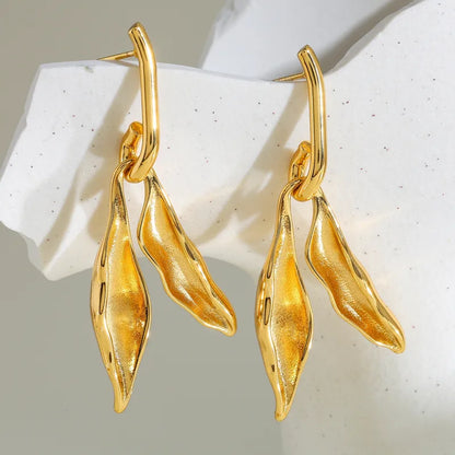 Σκουλαρίκια επιχρυσωμένο ατσάλι φύλλα-EA428