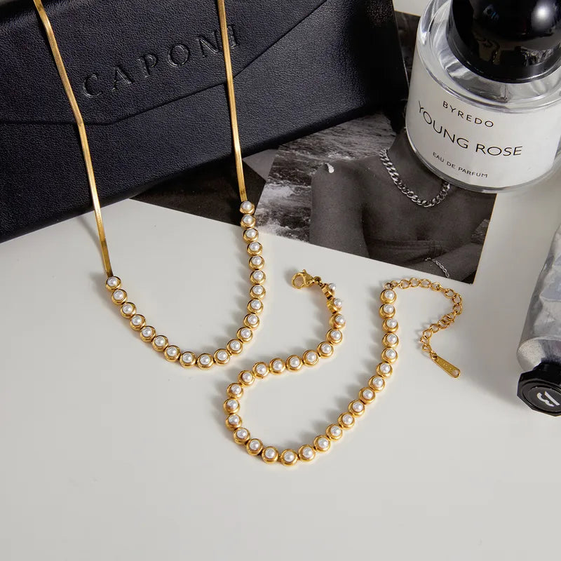 Κολιέ επιχρυσωμένο ατσάλι με πέρλες - NE724