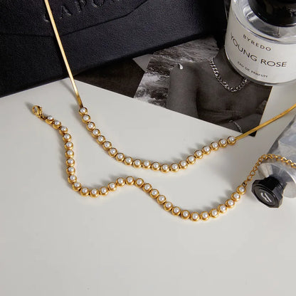 Κολιέ επιχρυσωμένο ατσάλι με πέρλες - NE724