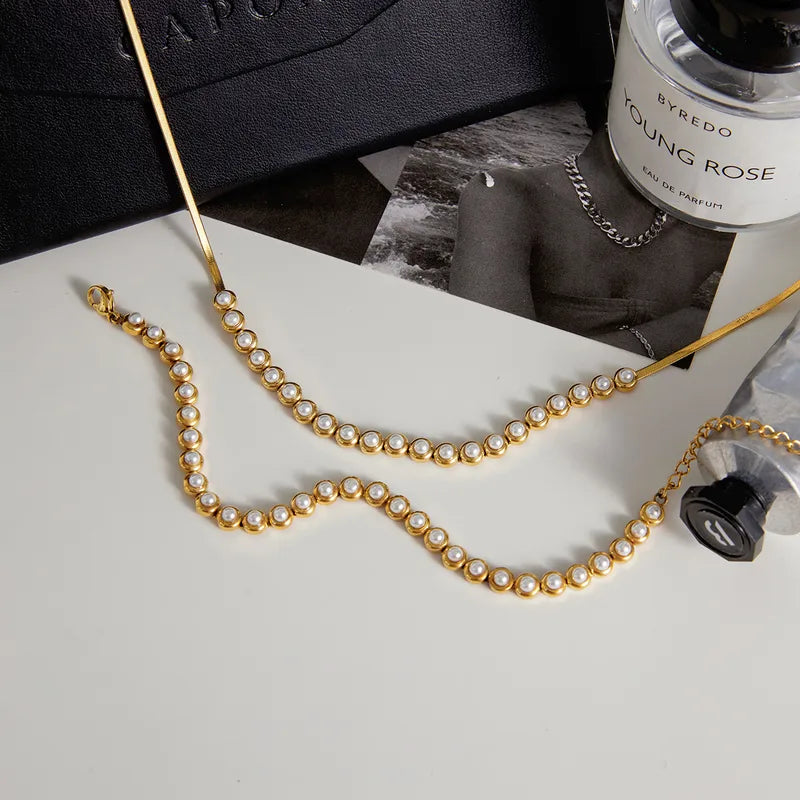 Βραχιόλι επιχρυσωμένο ατσάλι με πέρλες -  BR481