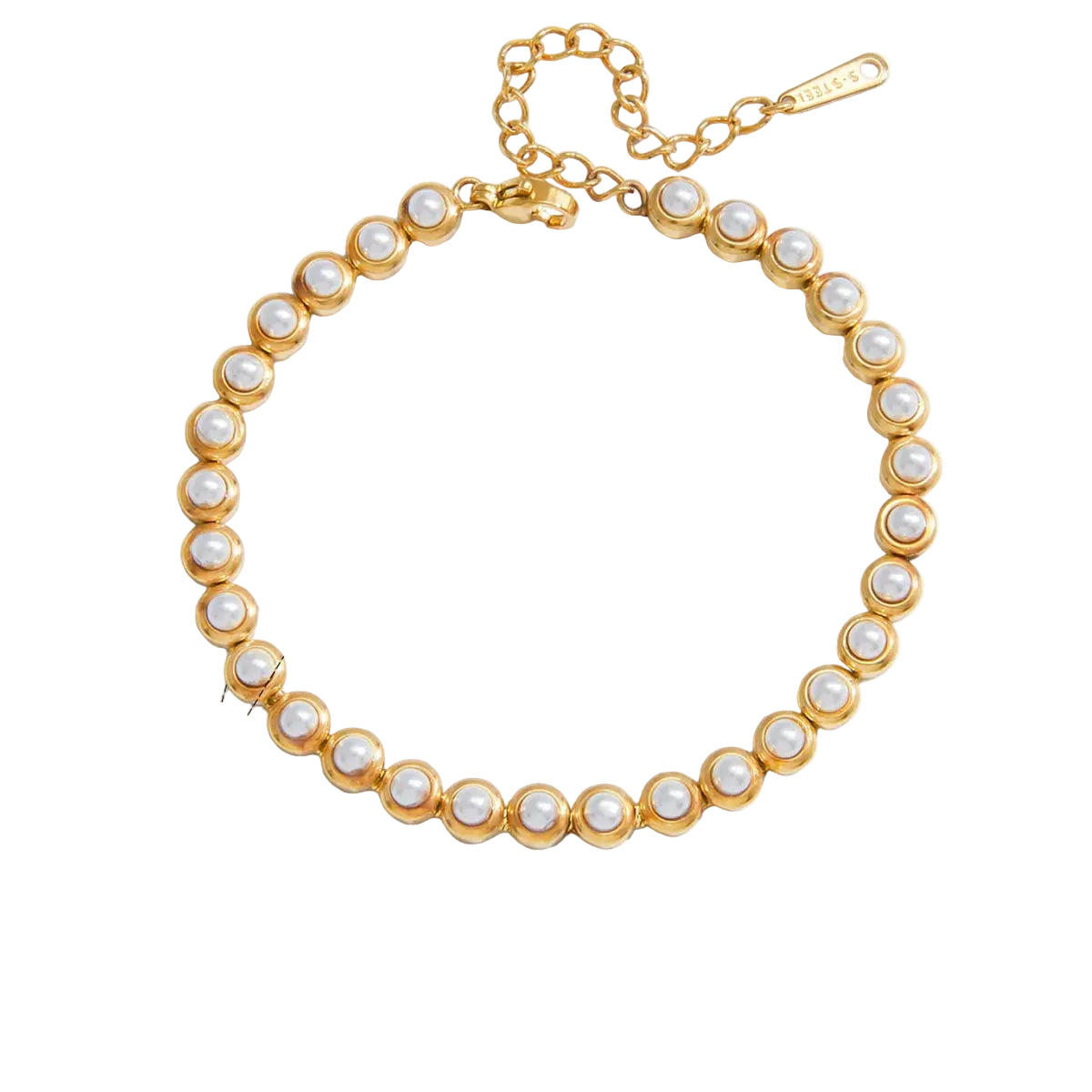 Βραχιόλι επιχρυσωμένο ατσάλι με πέρλες -  BR481