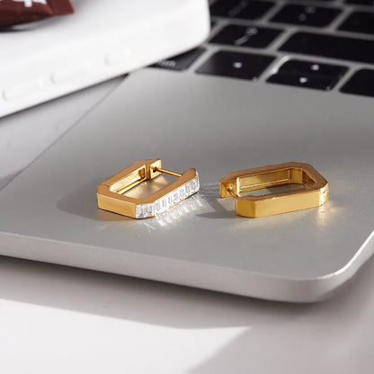 Σκουλαρίκια επιχρυσωμένο ατσάλι τετράγωνα με zircon-EA290