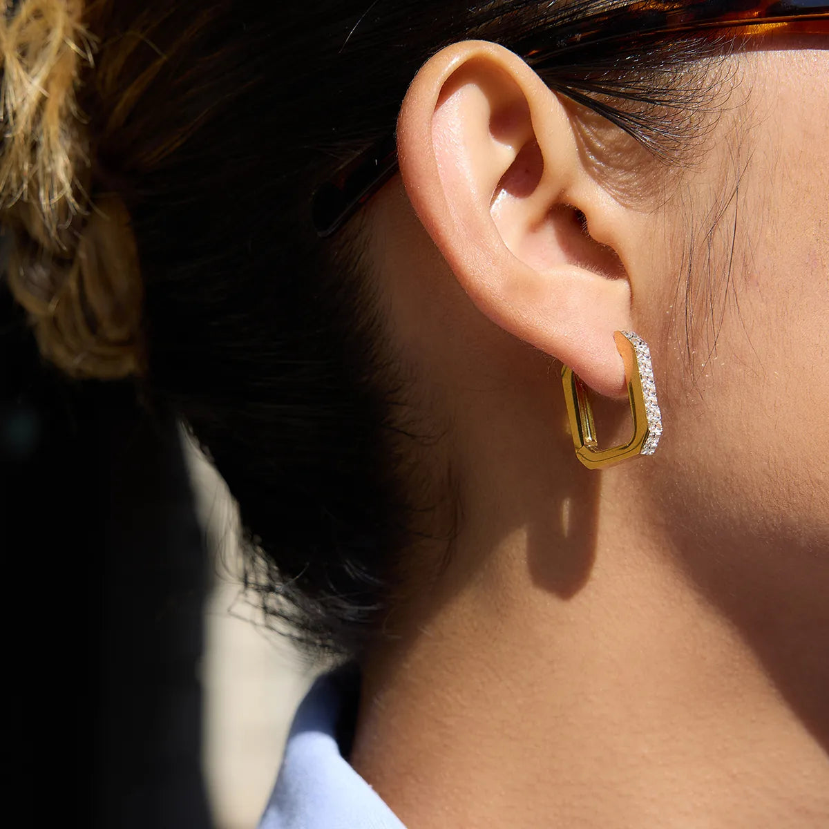 Σκουλαρίκια επιχρυσωμένο ατσάλι τετράγωνα με zircon-EA290