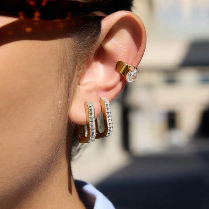 Σκουλαρίκια επιχρυσωμένο ατσάλι τετράγωνα με zircon-EA290